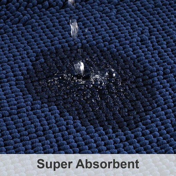 Mørkeblå Plysj Myk Absorberende Baderomsgulvmatte 50×80cm Marineblått soveromsteppe, Chenille-teppe, sklisikkert,