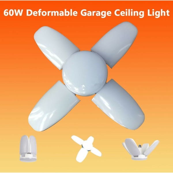 LED garagetak, E27 6000K Naturljus 60W hopfällbar arbetslampfot för lada, garage, lager 85-265V Sasicare, för