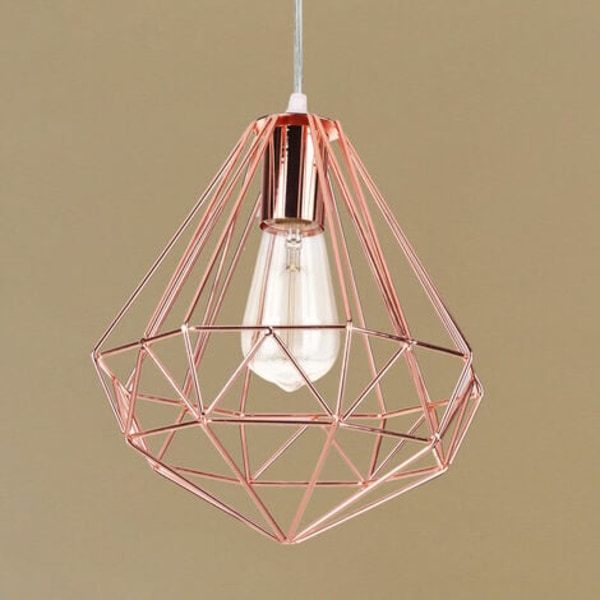 25 cm diamant jernskærm lysekrone pendellampe, bur loftslamper med fatning industriel stil belysning (rosa)