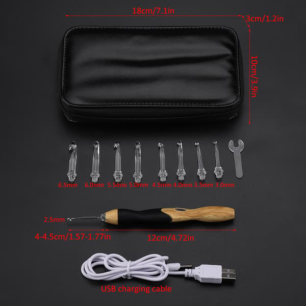 Latautuva USB-virkkuukoukkusetti (9 kpl)