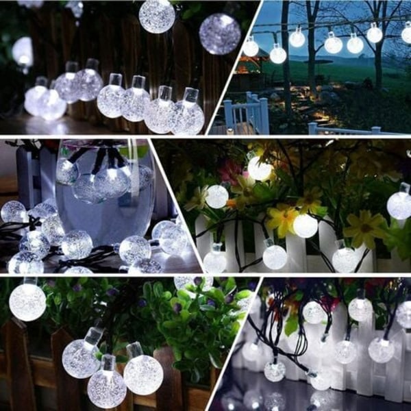 20 LED Solar Garden String Lights Utomhus Crystal Ball Fairy Lights, Yard, Christmas (Vit)
