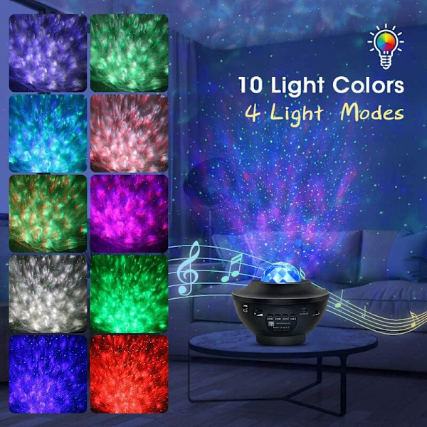 Kodinsisustusvalo Star Projection Music Mood Light (Black Shell),
