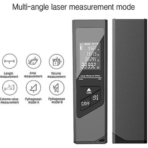 40m laseravståndsmätare, USB uppladdningsbar bärbar mini digital lasermätare Mät, area/volym/sats