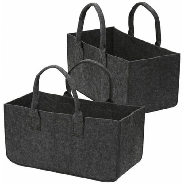 Sæt med 2 filtposer brændekurv indkøbspose filt avisholder stor brændekurv grå Drak 50x25x25cm - mørkegrå