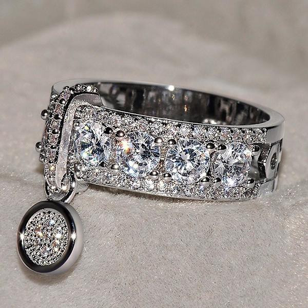 Lyx Kvinnor Cubic Zirconia Inlagd Rund Charm Ring Bröllopsfest Smycken Present Golden US 9