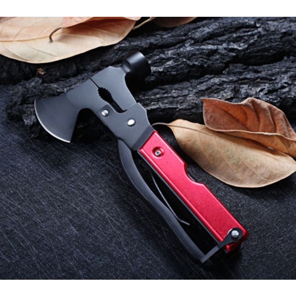 Multifunktionel øksehammer bilredningshammer knust rudehammer udendørs campinghammer (rød uden pakke),