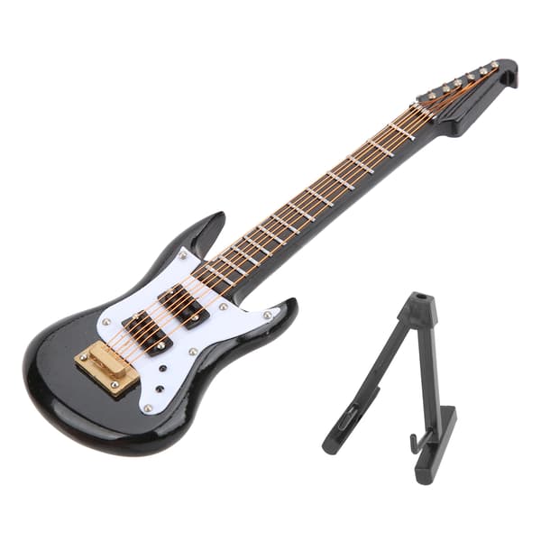 Mini Plastgitarr Modell Musikinstrument Skrivbordsdekoration med Ställ Förvaringslåda