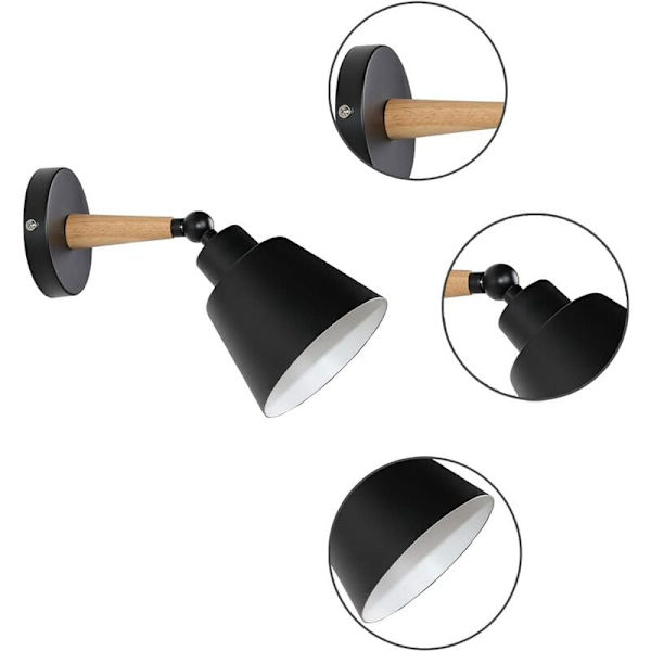 Set med 2 Retro industriella vägglampor Taklampa E27 Metal Justerbar Retro inomhus vägglampa för sovrum kök Matsal (utan strömbrytare, svart