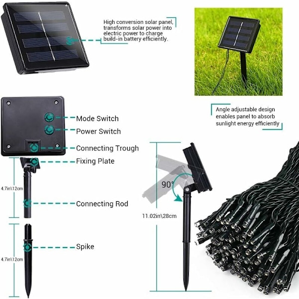 Utomhus LED Solar String Lights, Star String Lights (varmvitt, 22 meter, 200 lampor, 8 funktioner),