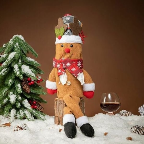 Julevinflaskeposer Julevinflasketrekk Gnome Vinflaskepropp Gjenbrukbar festborddekorasjon (brun