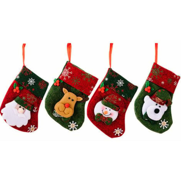 Mini julstrumpor, 4-pack julkortsformade julstrumpor, 16cm 3D mini julstrumpor med tomte,