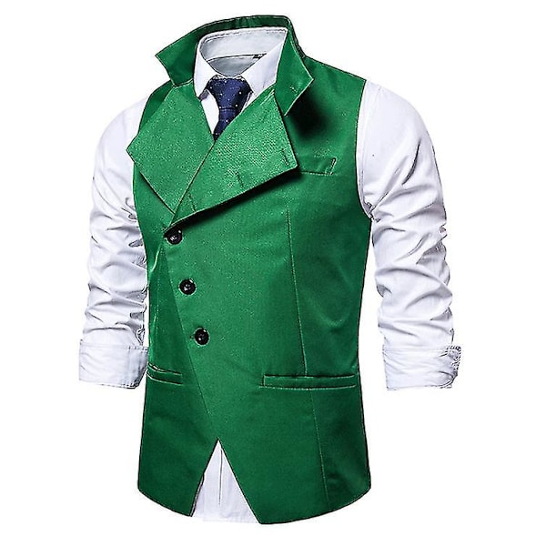 Män Lapel Suit Väst Casual Snygg enfärgad väst XL Green