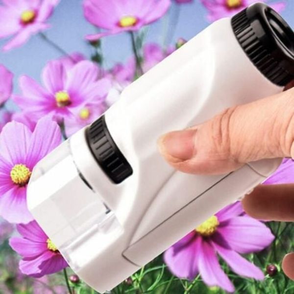 Lommemikroskop Mini håndholdt mikroskop med LED-lys Bærbar High Definition, hvit