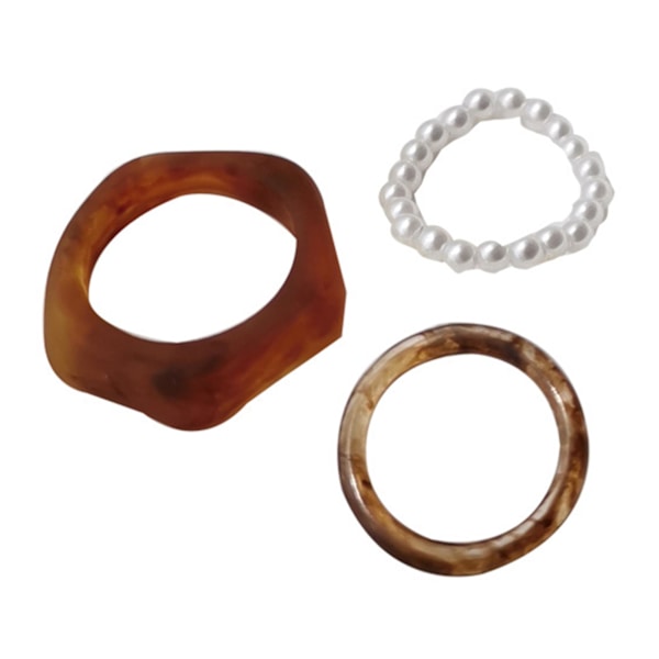 3st Fingerringar Geometrisk dekoration Dam All Match Faux Pearls Ringar Smycken Presenter Brown