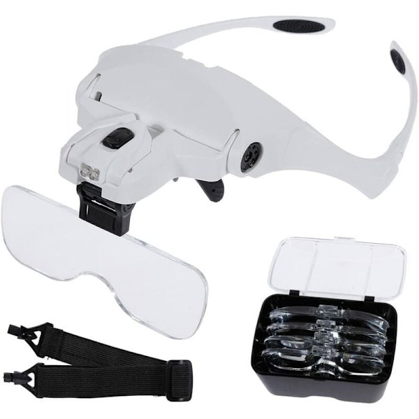 Förstoringsglas med 2 LED-lampor 5 linser 1,0X,1,5X,2,0X,2,5X,3,5X Förstoringsglas för precisionsarbete, juvelerare, belysning, broderi,
