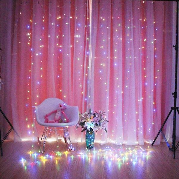 USB fjärrkontroll + åtta funktioner Färg 3*3m Koppartråd Gardin Dekorativa belysning Jul Sovrum Fairy Lights, fo