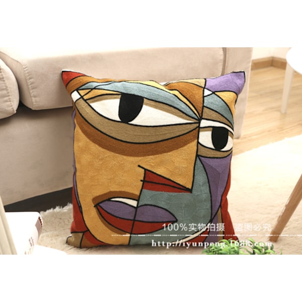 Abstrakt Van Gogh Meow Star Man Broderad Cover Kudde Kuddfodral Sängsoffa Bilkudde,