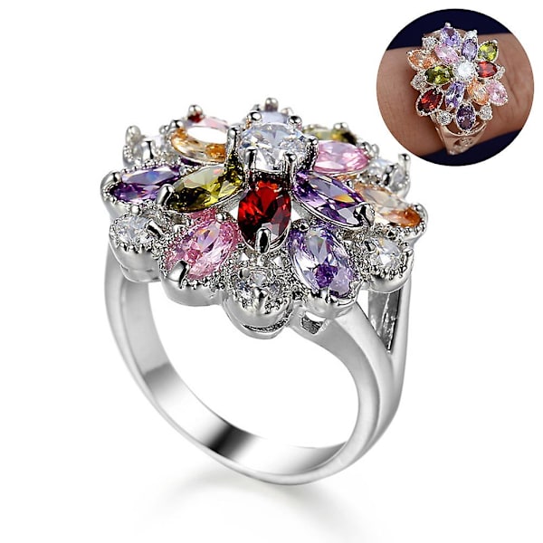 Kvinnor Flerfärgad Cubic Zirconia Inlagd Ring Bröllop Engagemang Smycken Present US 9