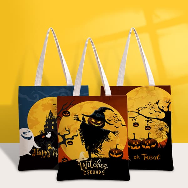 Delar Halloween Godispåsar Stora Bus eller Godis Canvasväskor