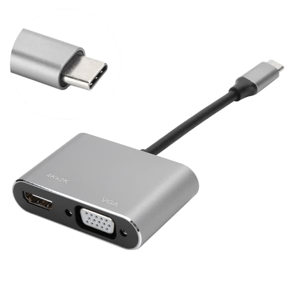 USB C Hub med VGA HDMI DVI DisplayPort Ethernet 4K Opløsning Adapter Dock Grå