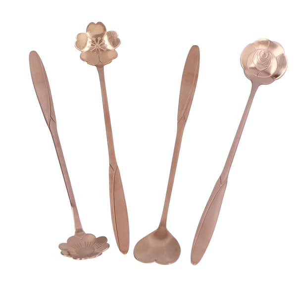 4 STK Rosaguld Rustfrit Stål Blomst Hjerte Kaffe Dessert Is Te Ske