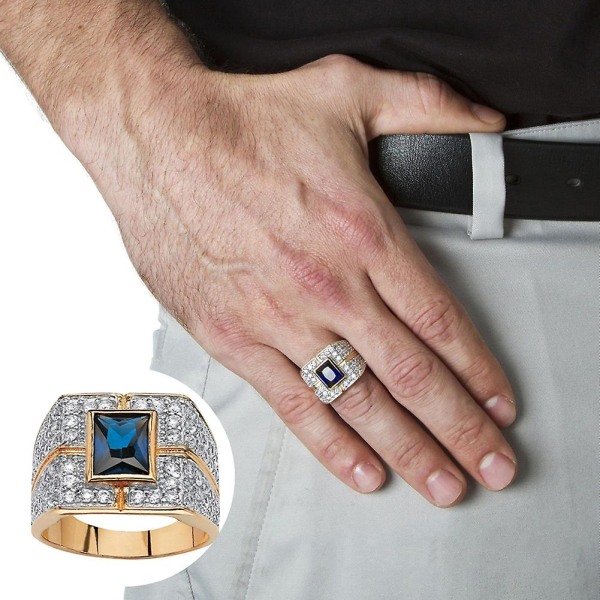 Mode Mænd Square Faux Sapphire Rhinestone Indlagt Ring Party Club smykker gave Black US 9