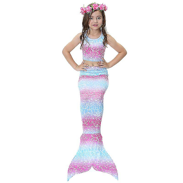 Lasten tyttöjen merenneito tail set rantaasut uimapuku Pink Blue 8-9 Years