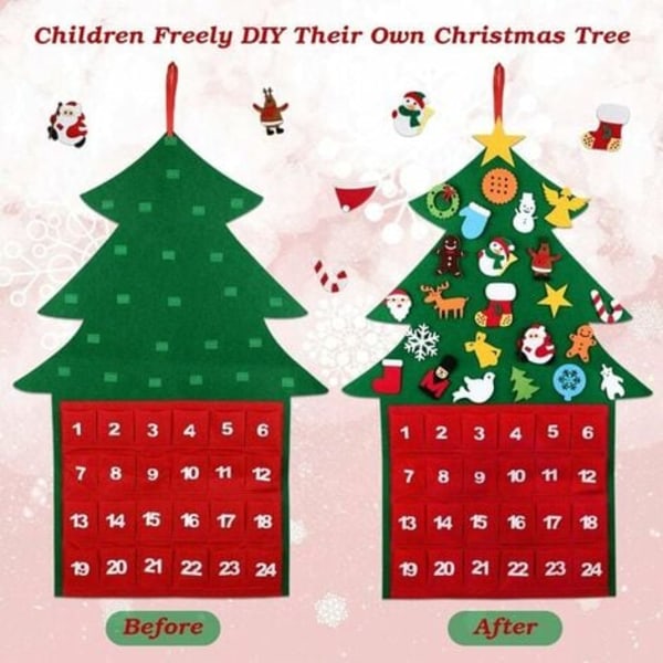 Filt juletræ, 3,3 fod juletræ DIY adventskalender klud DIY juletræ Filt juletræ med 29 Detac