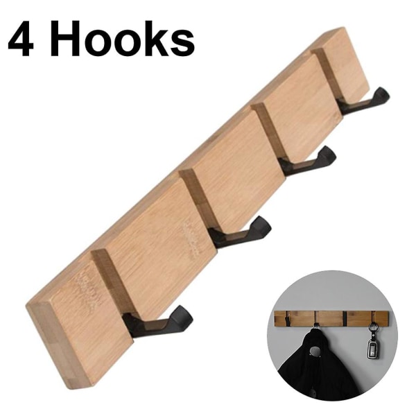 Moderne veggkåpekrok, klesstativ i tre Sammenleggbar bambus frakkkrok med 4/5 bevegelige kroker for jakker, kåper, skjerf, håndvesker og mer