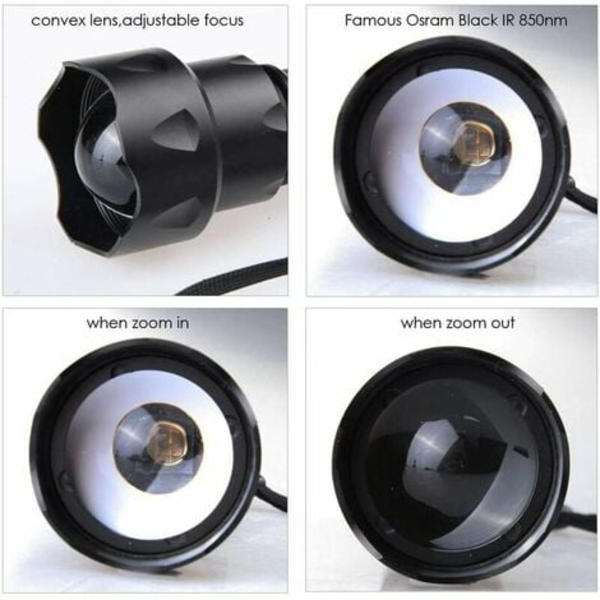 IR ficklampa Ficklampa 850nm Infrarött ljus Night Vision Vattentät Zoombar Night Vision Lamp 5W Kan användas nattseende