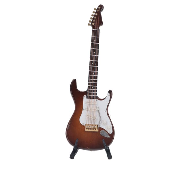 Miniatyr elgitarr kaffefärgad 7,1 tum lång träbelagd yta minigitarr modell med hållarlåda för bord