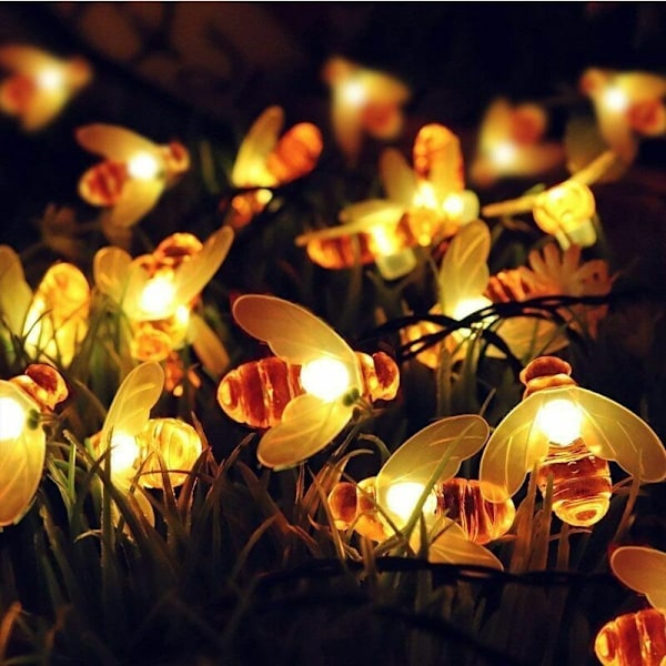 Varma färger Solar String Lights, 6,5 m Solar Powered 30 LED String Lights Vattentäta Dekorativa Bumblebee Lights, Lämplig för utomhusbruk, bröllop, Landsca