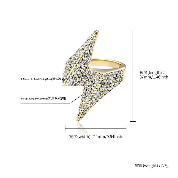 Hip Hop Mode Bling Blixtringar Iced Out Cubic Zircon Guld Silver Färg Personlighet Smycken Storlek 7-11 För män Kvinnor Silver