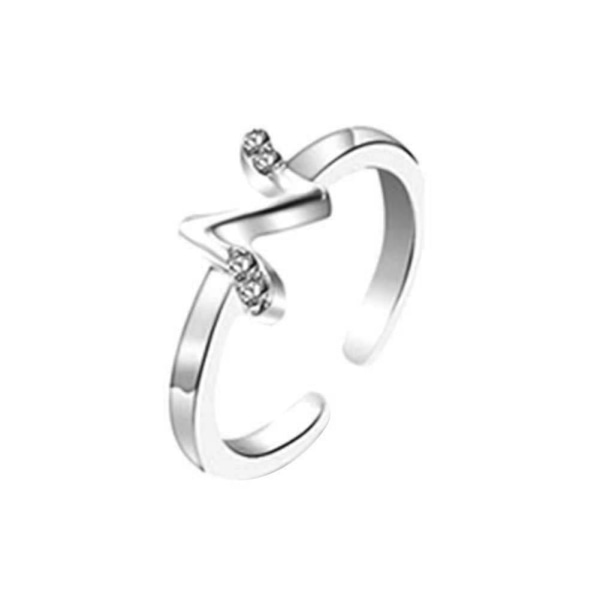 Mode Simple 26 Letter Rhinestone indlagt åbning Finger Ring Lady smykker gave Silver N