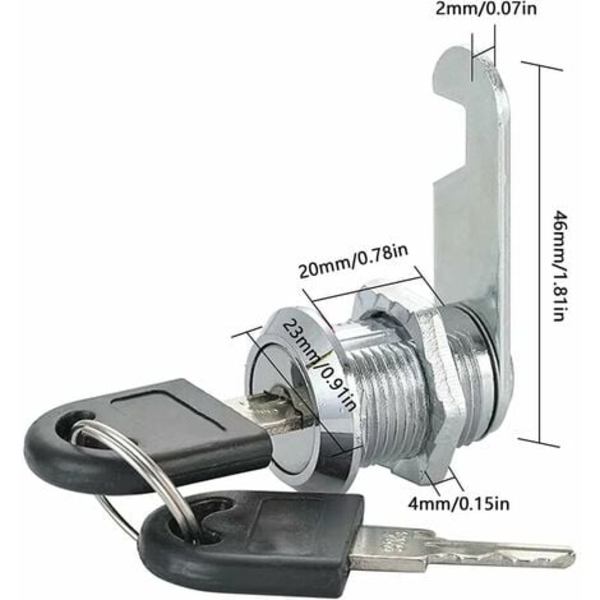 Stk Postkasse Cam Lock med 2 nøkkel Cam Cam Lock Cam Lock Sylinder Cam Lock Kontorskap Postkasselåser Skrivebordsskuffelås (20