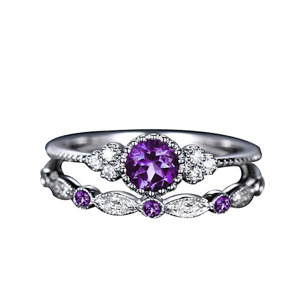 2st/ set Kvinnor Cubic Zirconia Inlagd Stapelbar Fingerring Bröllop Smycken Present Blue US 7