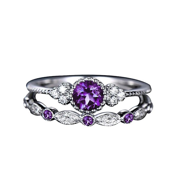 2st/ set Kvinnor Cubic Zirconia Inlagd Stapelbar Fingerring Bröllop Smycken Present Purple US 10