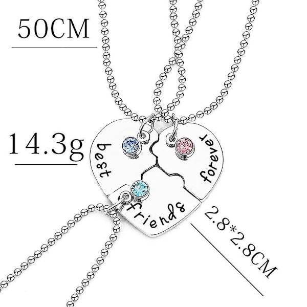 3 kpl Best Friend Love Heart -kaulakorusetti Set naisten metalliseosriipus