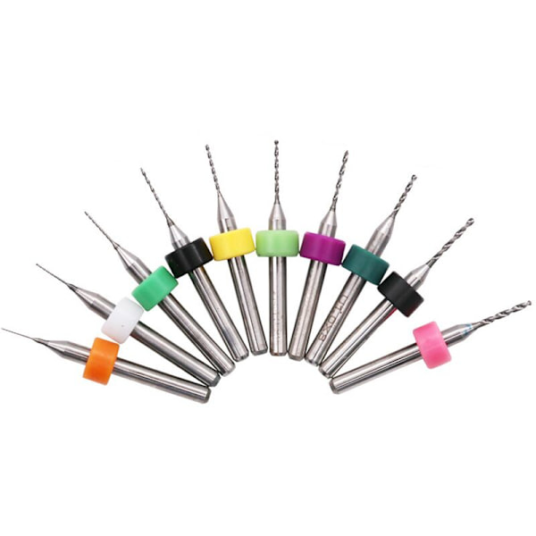 10 Micro Carbide PCB borrbitssats 0,3 mm till 1,2 mm diameter 1/8” skaft - med låda Mini Countersink borrbit Precision T