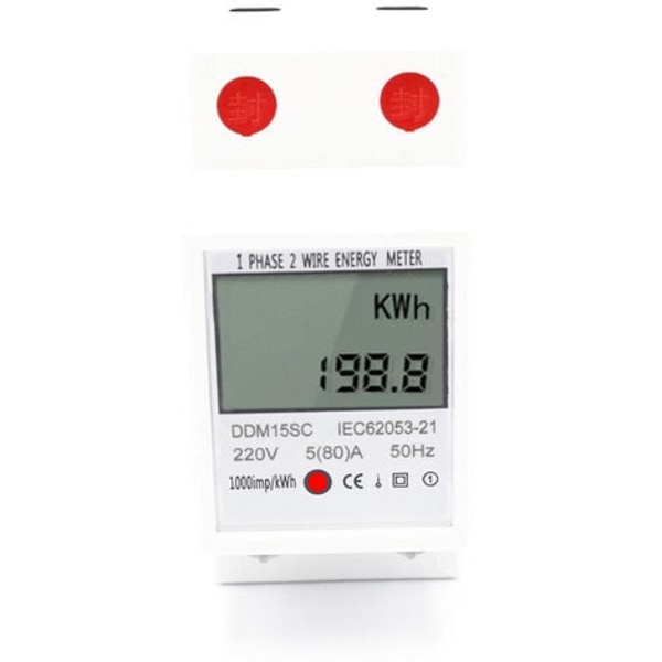 DDM15SC enkeltfaset 2P stort multifunktionskinnemåler LCD-display. 20(80)A