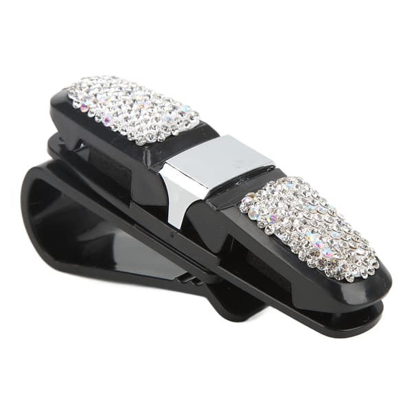Krystal Rhinestone Universal Bil Solbrilleholder Klips Hvid