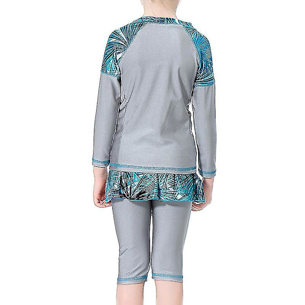 Barn Flickor Islamiska Muslim Modest Badkläder Gray 14-15 Years