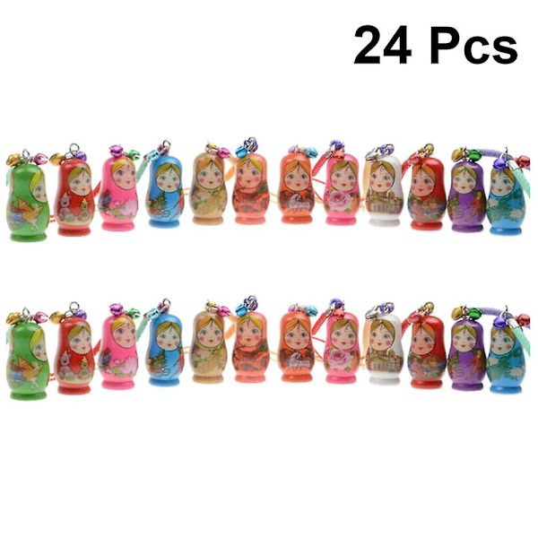 24st kreativa tränyckelringar Matryoshka ryska dockor nyckelringar Telefonkedja hängande hänge (slumpmässig stil)