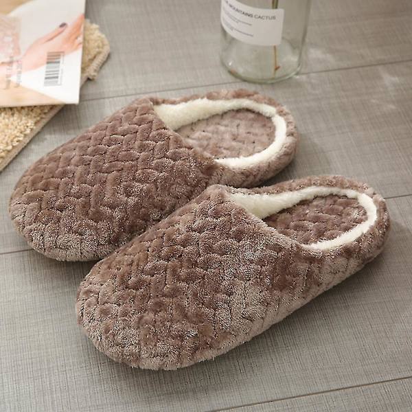 Dam Plysch Halkfria Golvtofflor Fluffiga Platta Hemmaskor Coffee 40-41