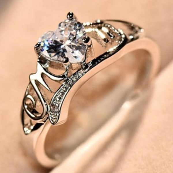 Kvinder Ring Kærlighed Hjerte Elektrobelagt Cubic Zirconia Hjerte Form Finger Ring smykker til forlovelse White US 10