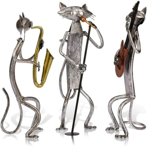Kattmetallskulptur med gitarrfigurer för Thanksgiving, jul, hantverk och heminredning