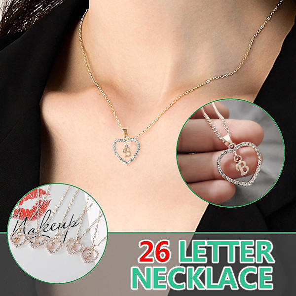 Letter Halskjede 26 Letter Zircon Heart Halskjede Smykker Love Pendant Halskjede