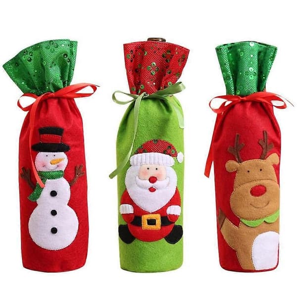 XIANRENGE 3-pack julvinflaskpåsar för presenter Presentpåsar för flaskor Vinflaskskyddspåsar Dragsko Julklappspåsar Presentinslagning