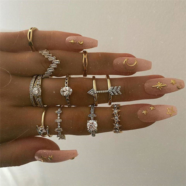 10 st Hollow Star Bohemia Creative Rings Flower Geometry Strassringar Smycketillbehör