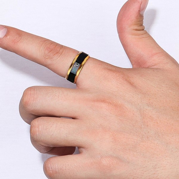 Mode Rostfritt stål Intelligent Temperatur Humör Emotion Feeling Par Ring Blue US 12
